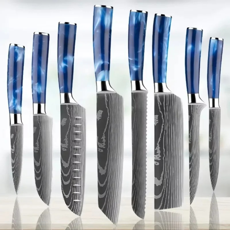 Home Cooking Japanese - Damascus Patterned Laser Steel Japanese Santoku